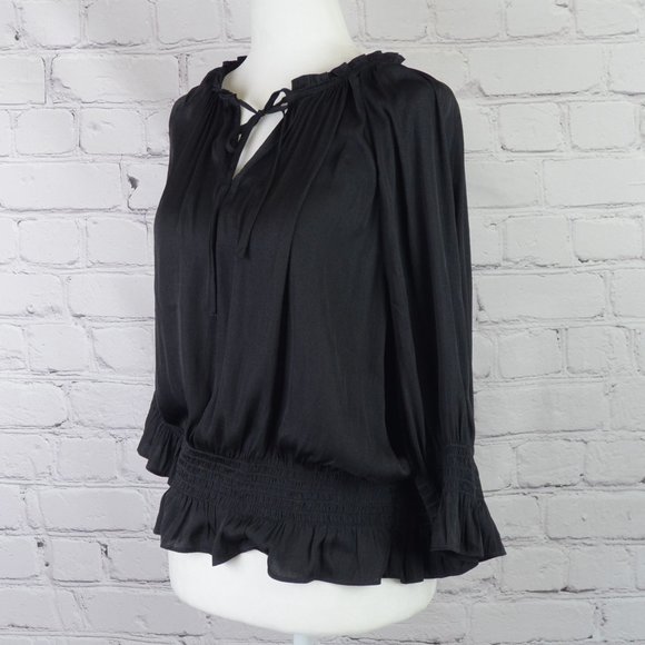 ANN TAYLOR Smocked Waist Tie-Neck Blouse - Picture 4 of 8